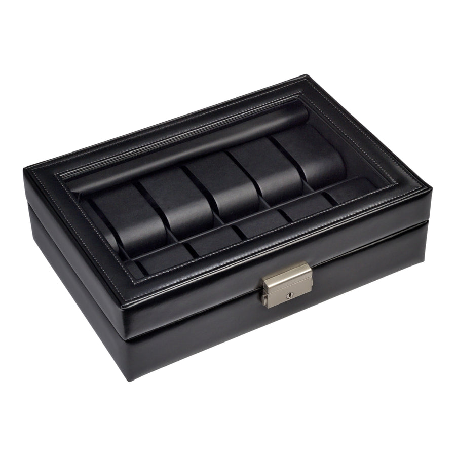 Watch case for 12 watches black exclusive / black (leather)