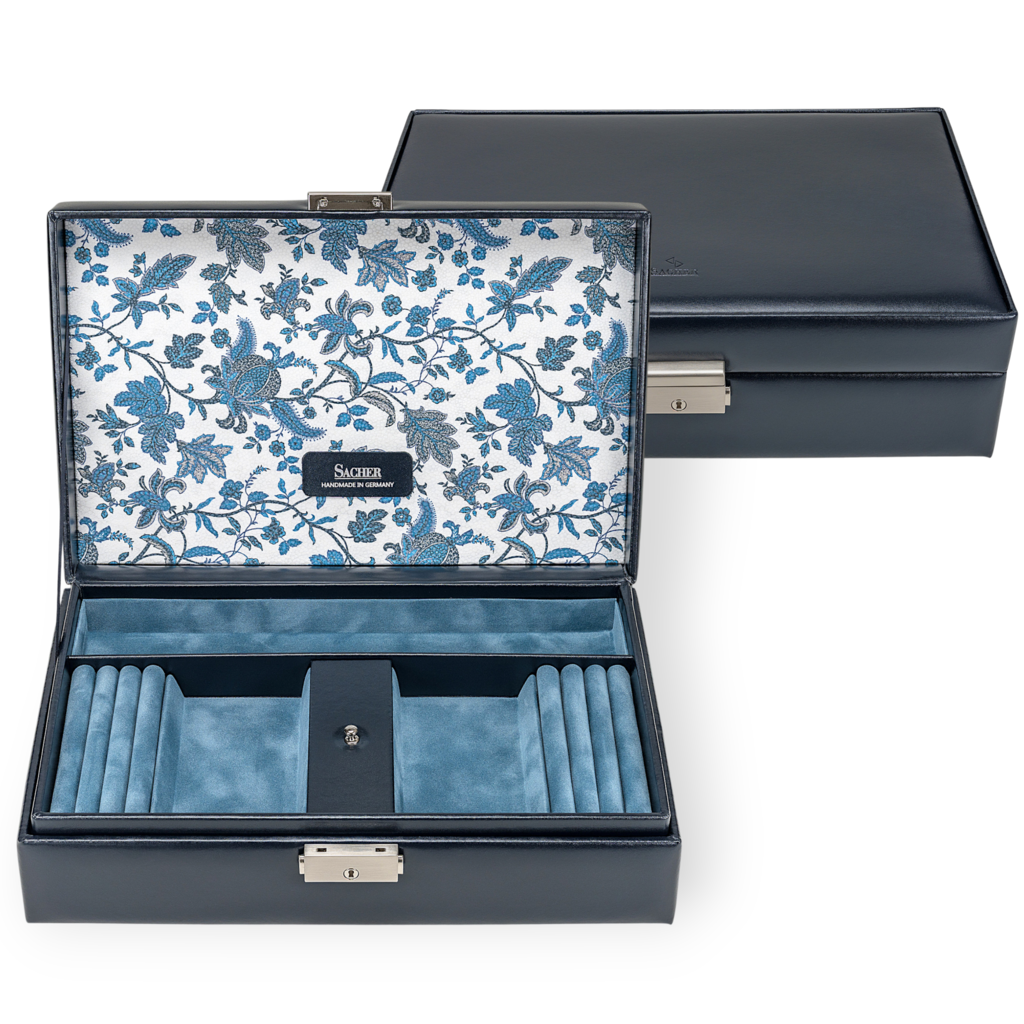 Schmuckkassette Ilka florage / navy (Leder)