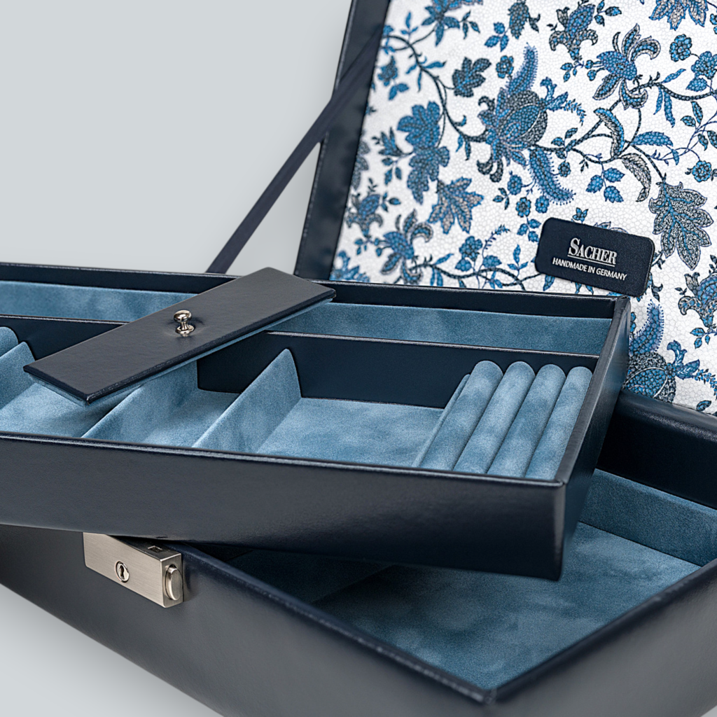 Schmuckkassette Ilka florage / navy (Leder)